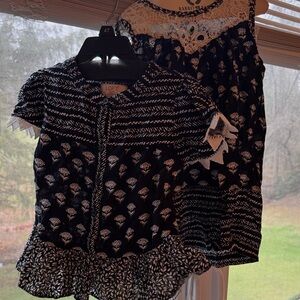 LOFT Girl’s Matching Set of 2 Dark Navy and White Patterned Linen Soft dresses